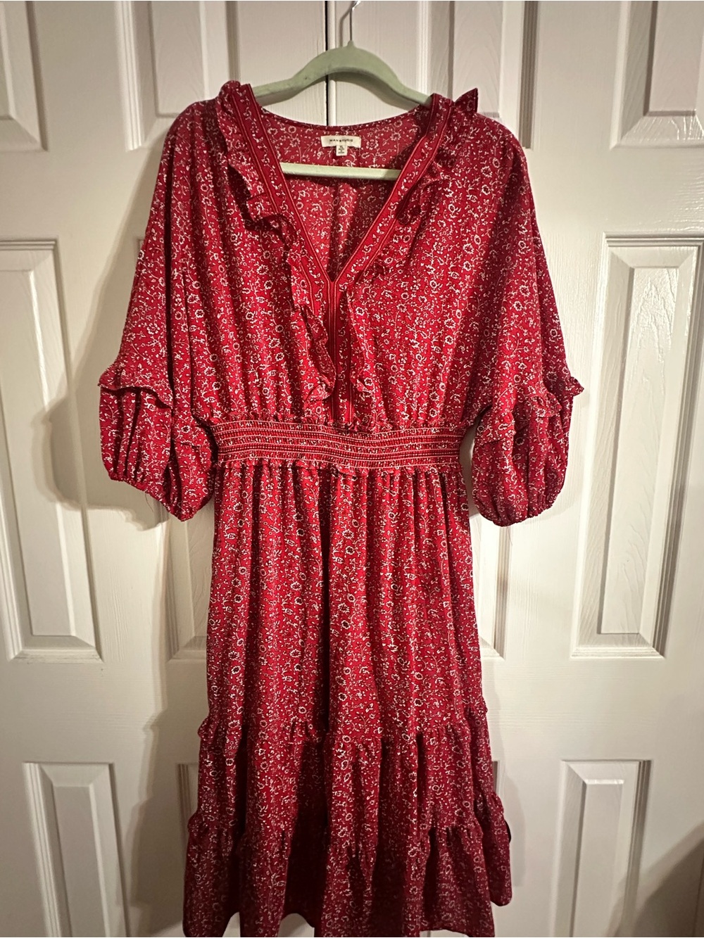 MAX STUDIO XL Red Floral Tiered Midi Dress - Picture 2 of 5